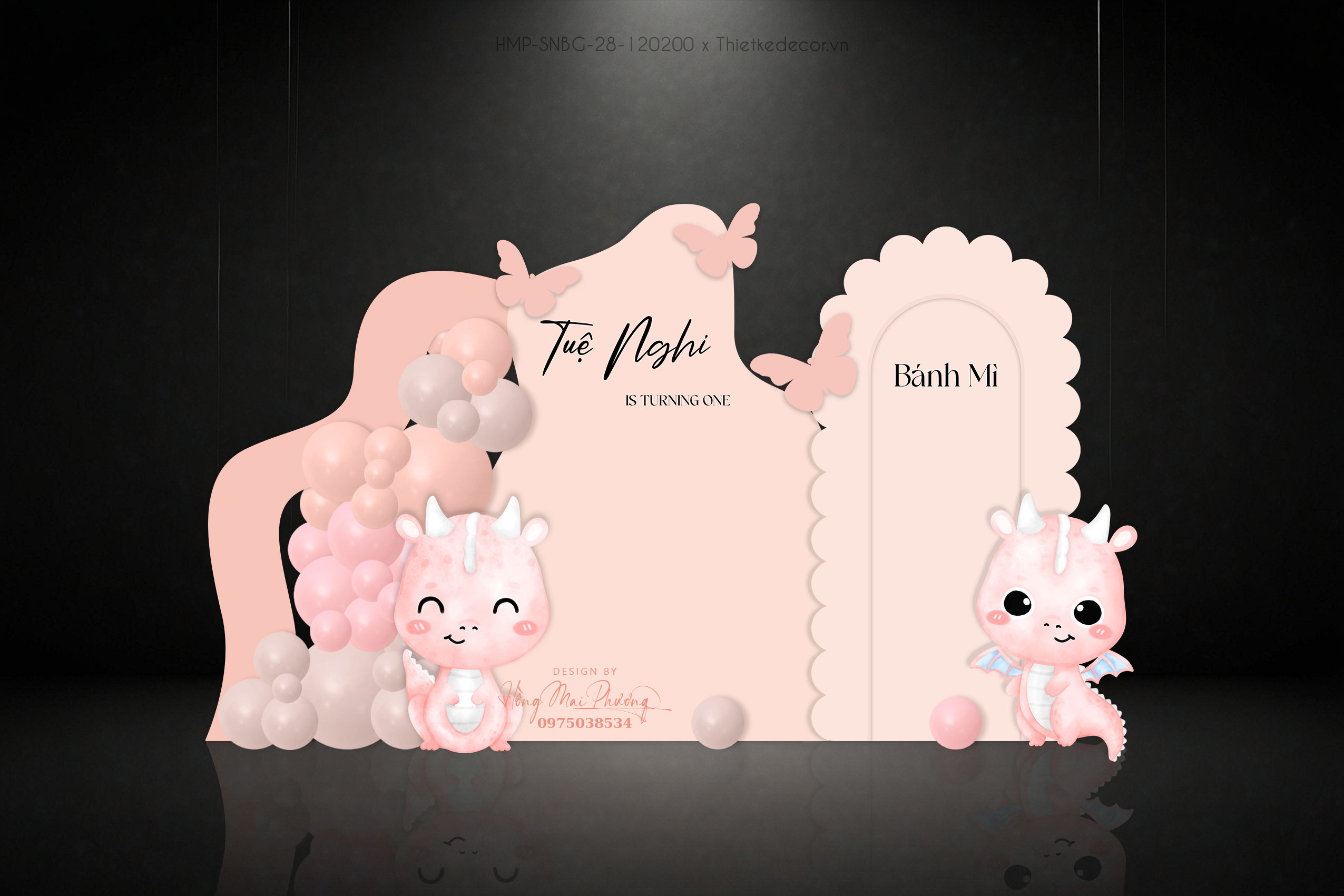 Tiệc sinh nhật bé gái tuổi rồng tone hồng cam